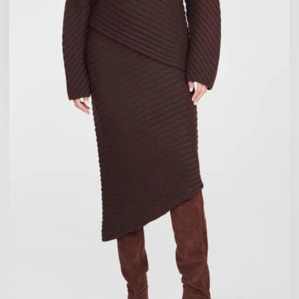 STAUD Cantilever Asymmetrical Midi Knit Skirt